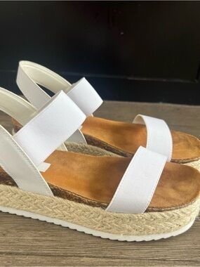 Steve Madden White Platform Espadrille Slingback Sandals